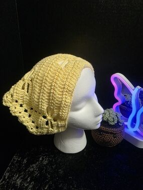 Handmade Yellow Dragonfly Crochet Headscarf